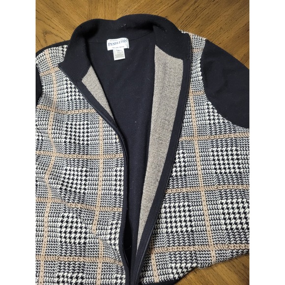 Pendleton Sweaters - Pendleton Merino Wool Full Zip Cardigan Sweater XL Black Plaid Houndstooth Mock